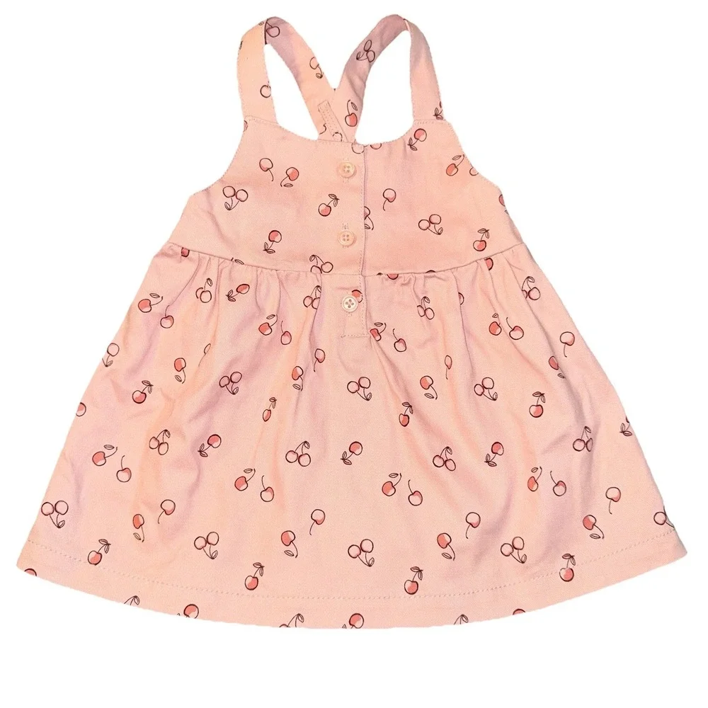 Carters Baby Girl Overall Dress  6 Months Pink Cherries Adjustable Straps Cotton